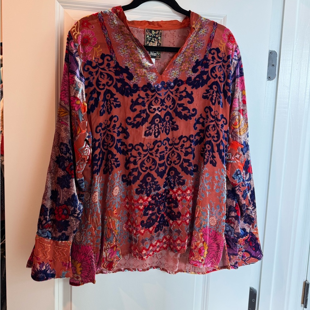 Johnny Was Pink and Blue Velvet Blouse